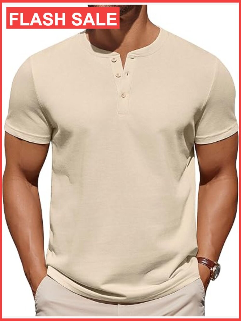 Men's Short Sleeve Cotton Henley Tee Casual Button Work Shirt